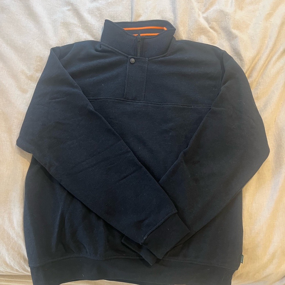 Orvis Black Mock Neck Zip-Front Sweatshirt with Orange Trim